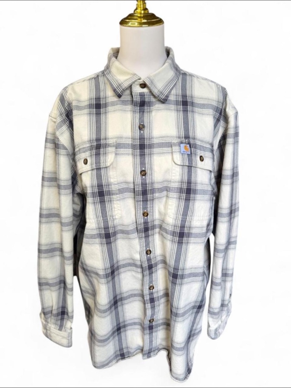 Carhartt Heavyweight Flannel Plaid Shirt Men's Large L Original Fit Cream - Picture 2 of 8